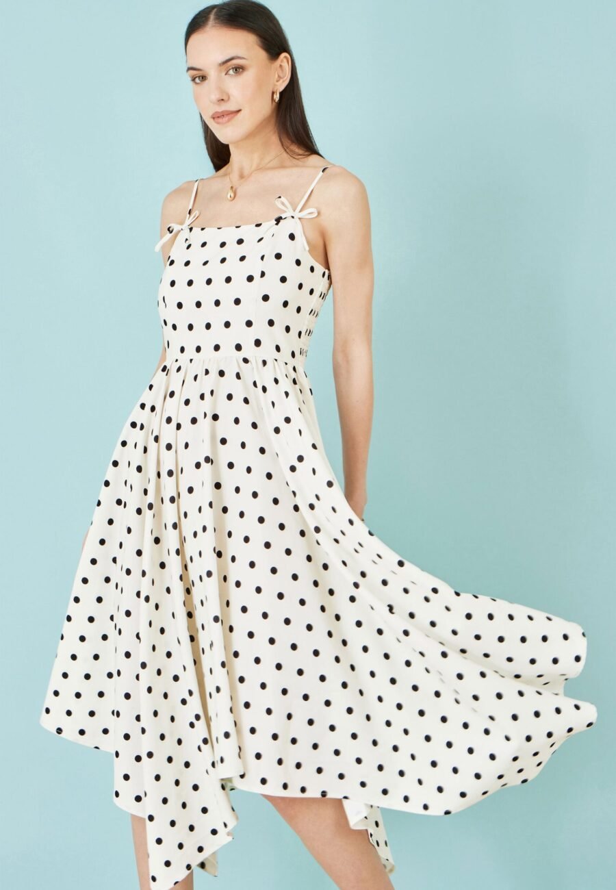 Yumi Polka Dot Hankerchief Hem Dress