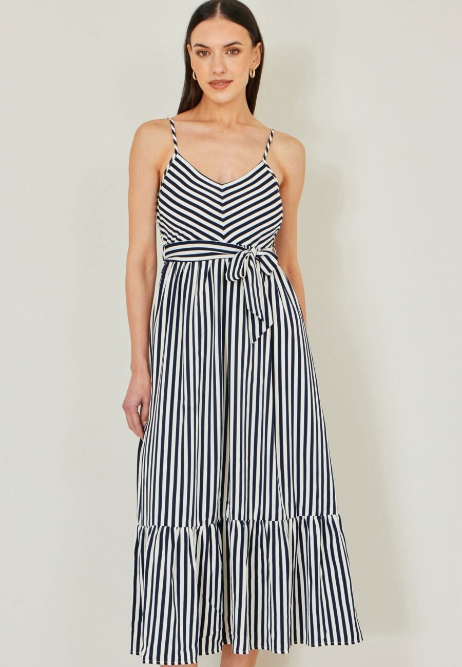 Yumi Navy Stripe Midi Sun Dress