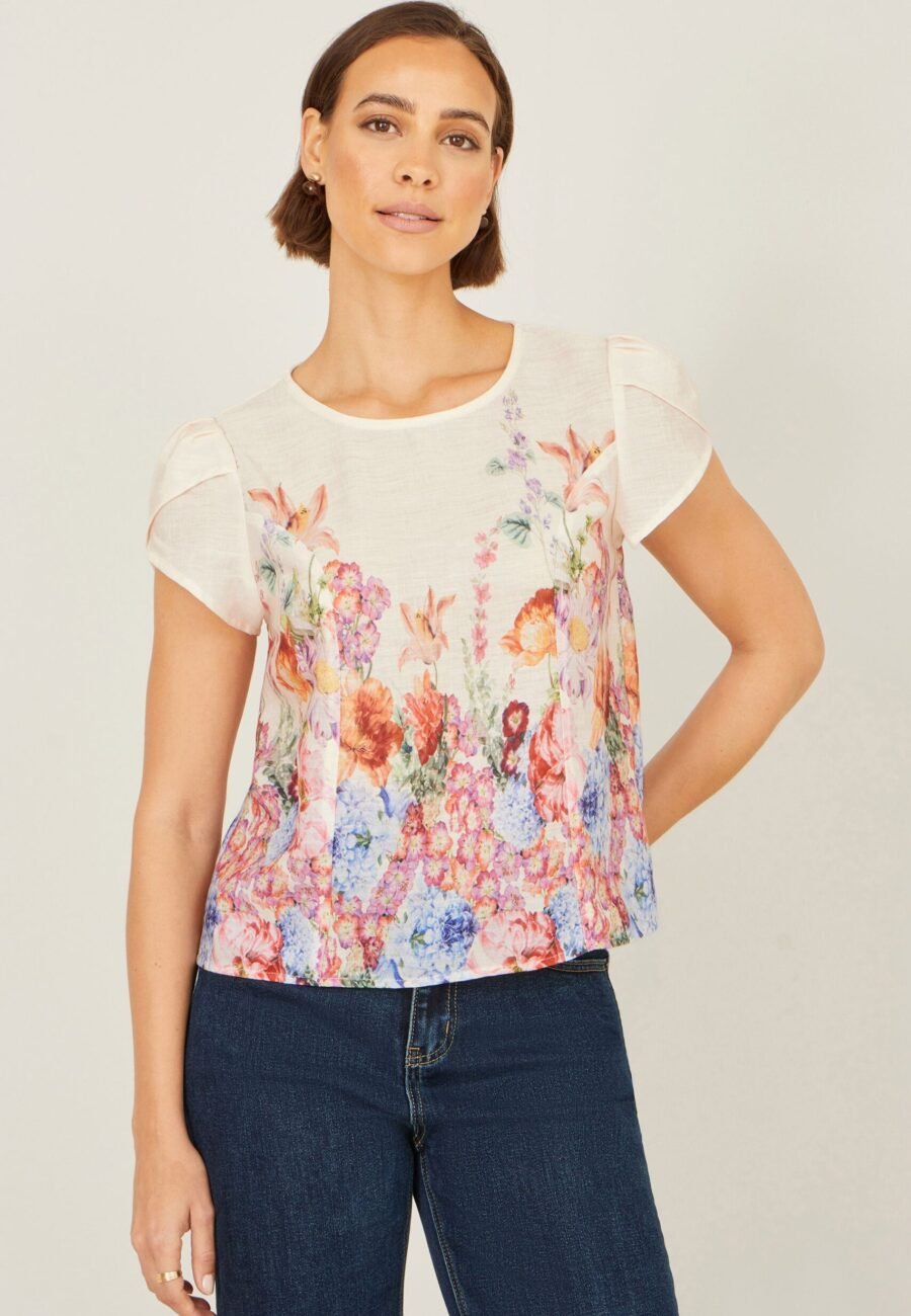 Yumi Pink Floral Border Top