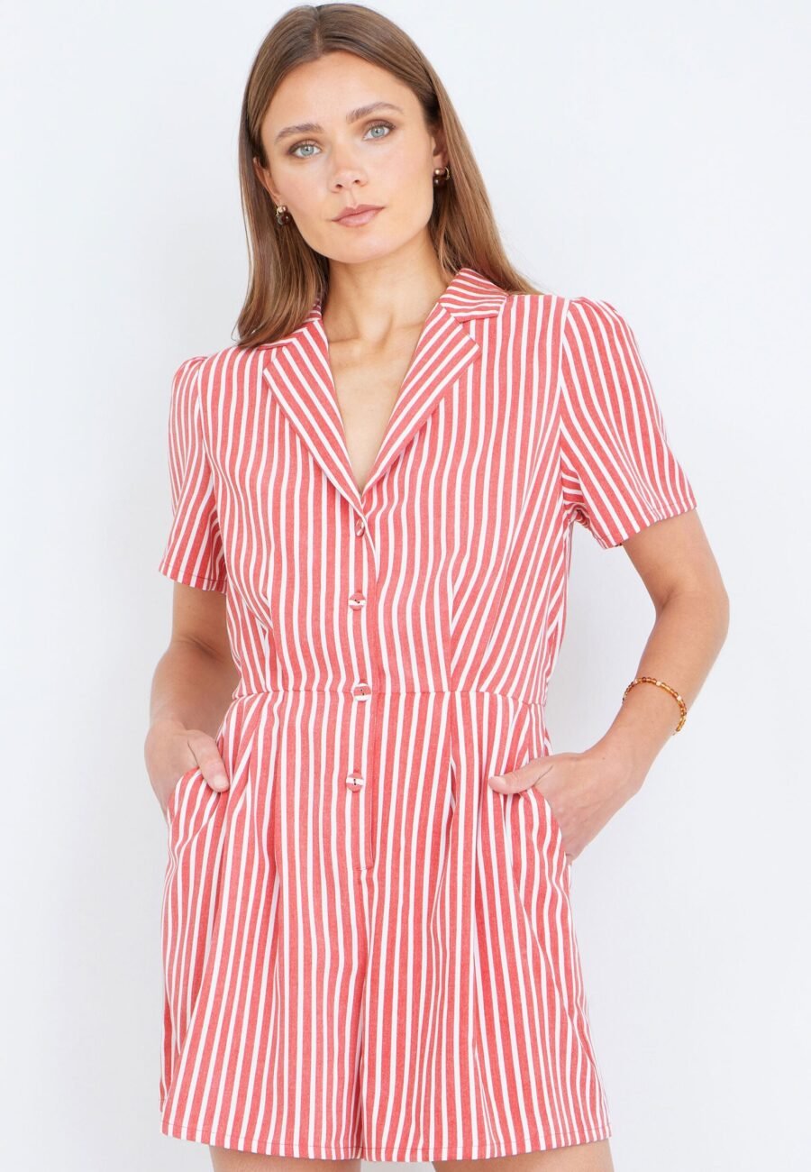 Yumi Red Stripe Retro Playsuit