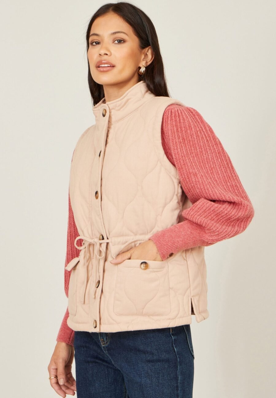 Yumi Beige Quilted Utility Gilet
