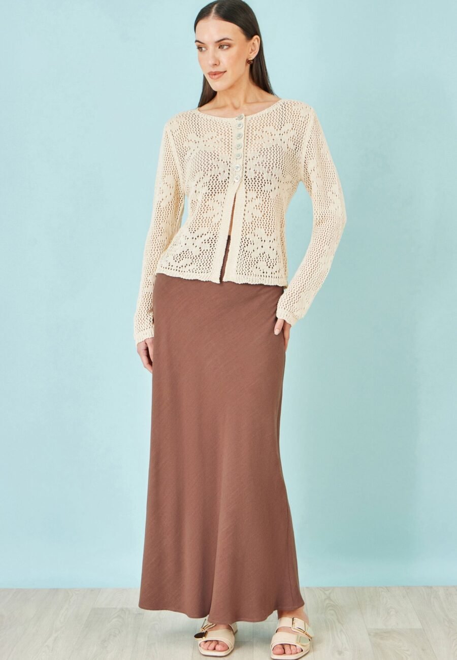 Yumi Brown Viscose Maxi Skirt