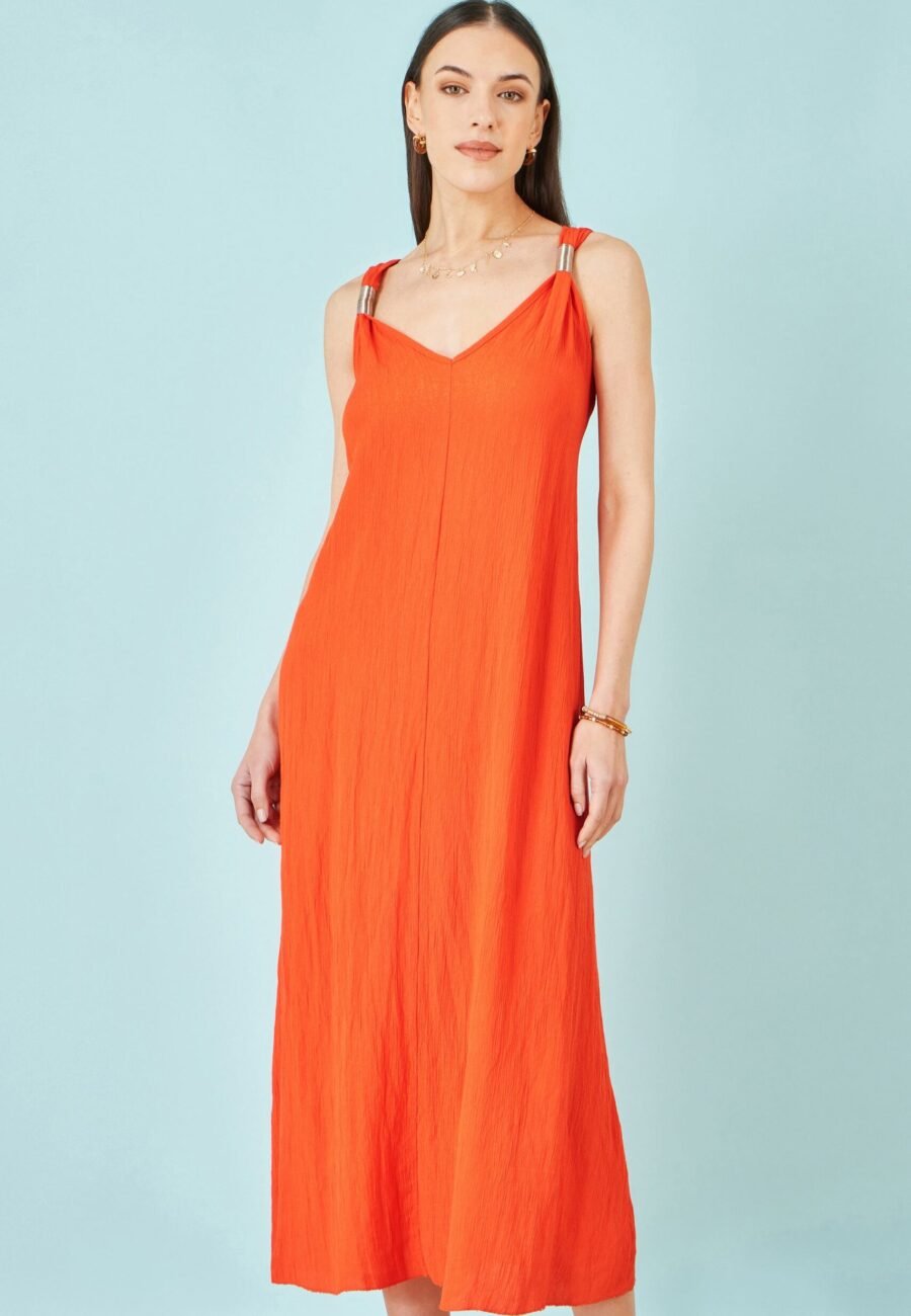 Yumi Orange Viscose Maxi Beach Dress