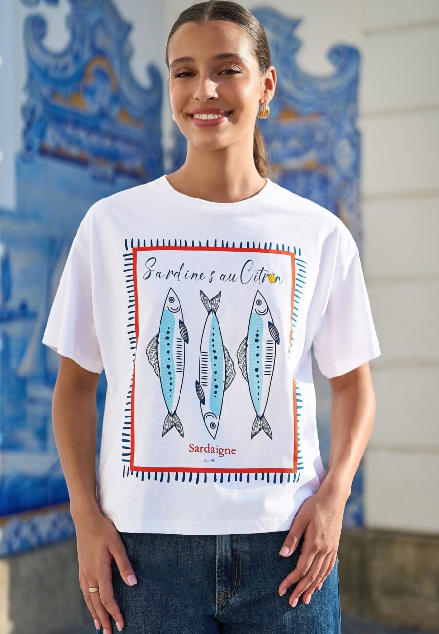 Yumi White Cotton Summer Motif T-Shirt