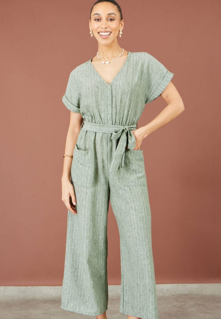 Yumi Green V Neck Kimono Sleeve Jumpsuit