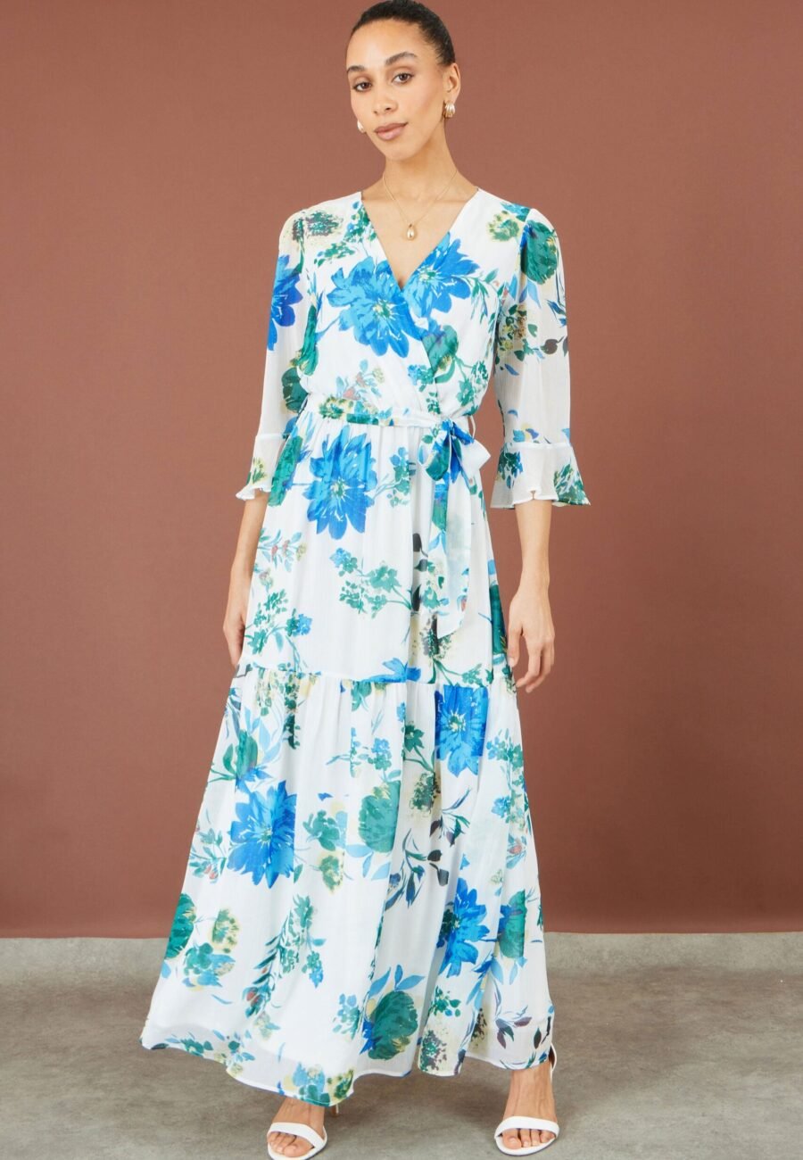 Yumi White Floral Maxi Wrap Dress